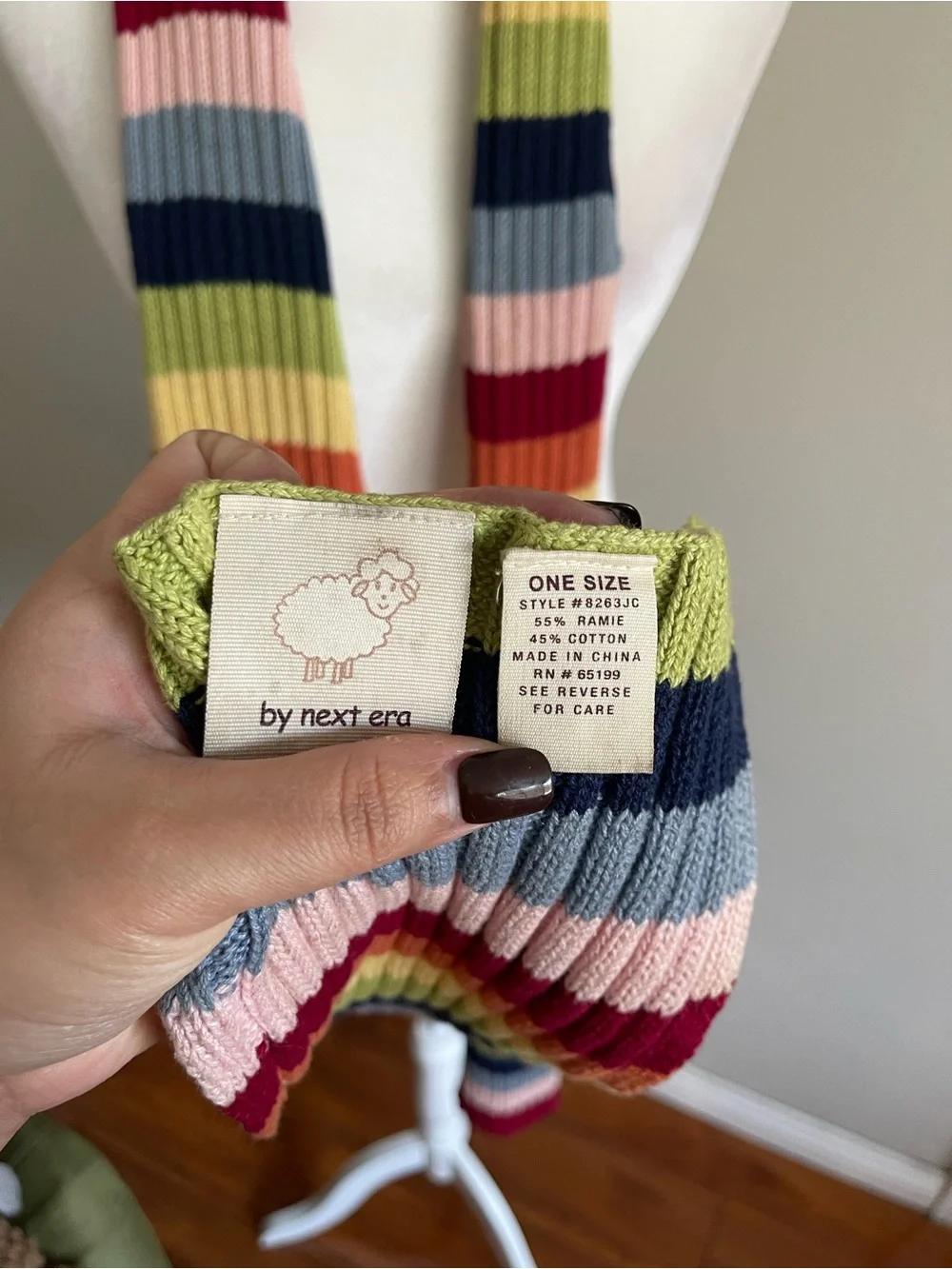 Next Era Rainbow Ribbed Knit Scarf in Navy, Red, Pink, Yellow & Green